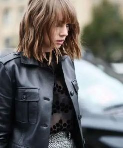 Shop Maya Hawke Stranger Things Black Leather Jacket