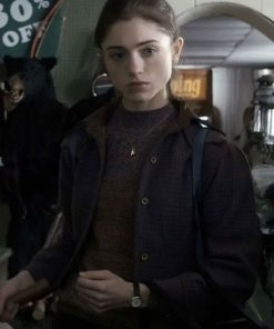 Shop Natalia Dyer Stranger Things Nancy Wheeler Purple Cropped Jacket