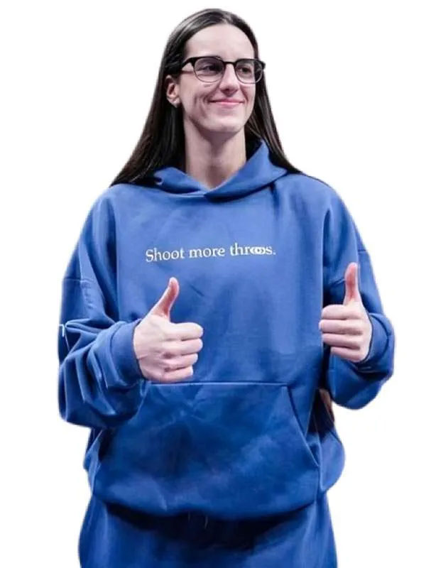 Shop American Basketball Player Caitlin Clark Shoot More Threes Blue Hoodie