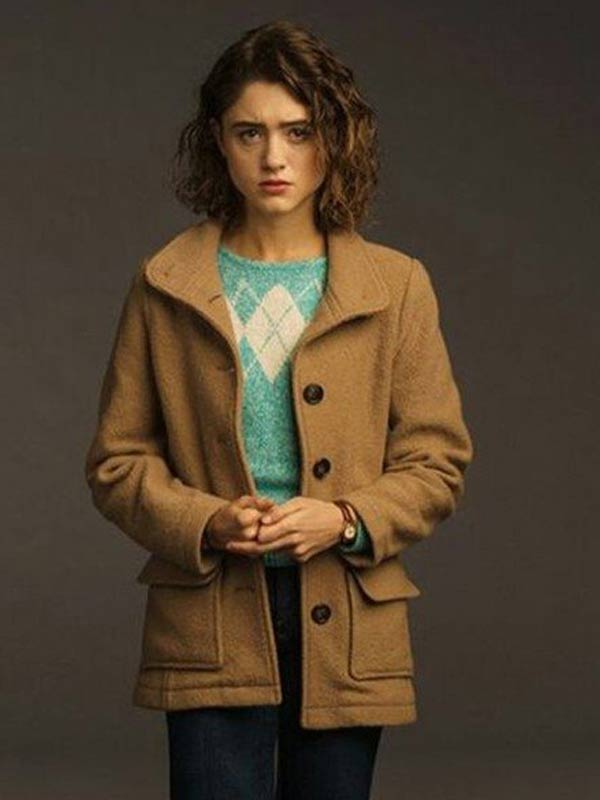 Shop Nancy Wheeler Stranger Things Season 3 Natalia Dyer Brown Wool Jacket