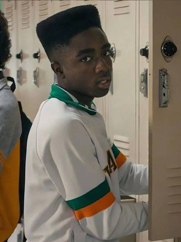 Shop Caleb McLaughlin Stranger Things Lucas Sinclair White Bomber Jacket