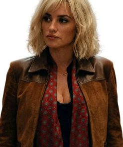 Shop Penélope Cruz The Invite Piña Penélope Cruz Brown Suede Leather Jacket