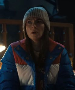 Buy Winona Ryder Stranger Things Joyce Byers Blue Red and White Puffer Jacket