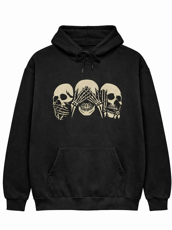 Shop Black Stylish Skull Printed Pullover Oversized Hoodie